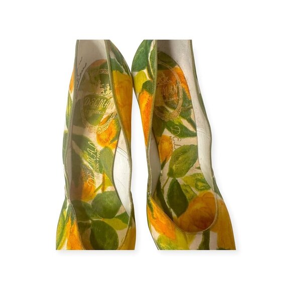 Vintage Delman Citrus Yellow Floral Print Pumps 6B – 1950s High Heels - Picture 8 of 14